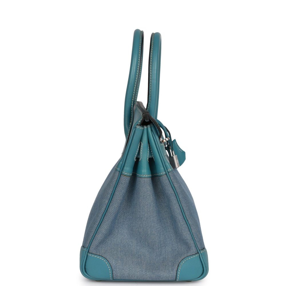 Vintage Hermes Birkin 30 Denim and Blue Jean Gulliver Palladium Hardware - Image 3