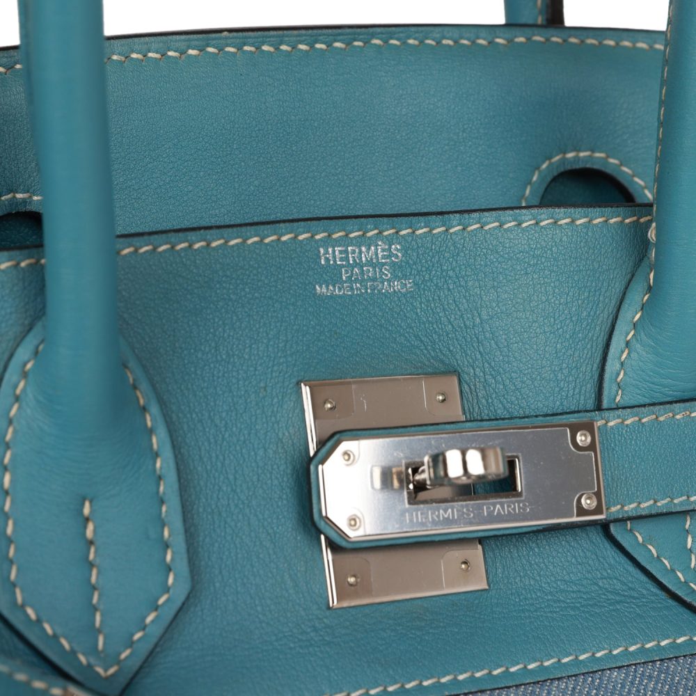 Vintage Hermes Birkin 30 Denim and Blue Jean Gulliver Palladium Hardware - Image 7