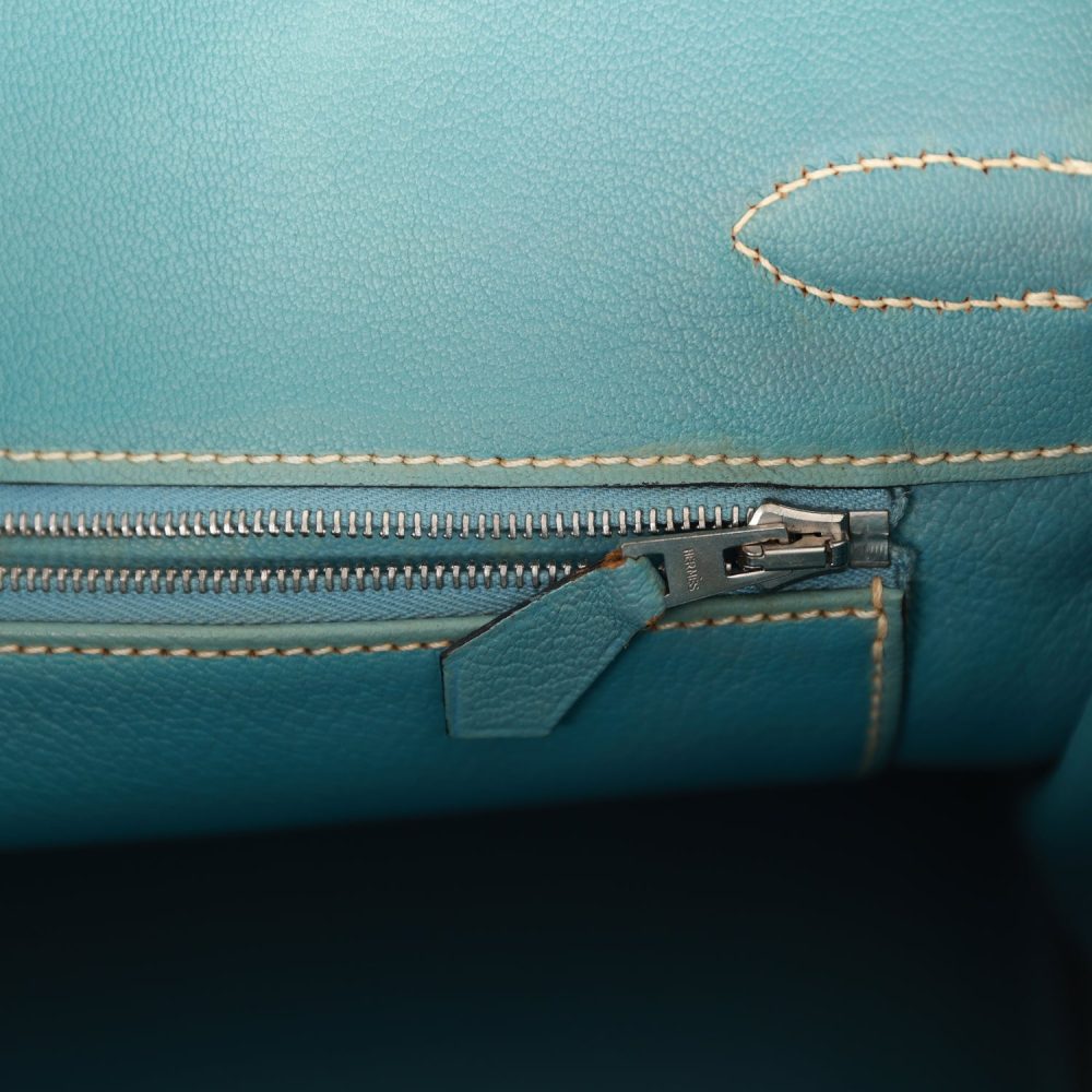 Vintage Hermes Birkin 30 Denim and Blue Jean Gulliver Palladium Hardware - Image 9