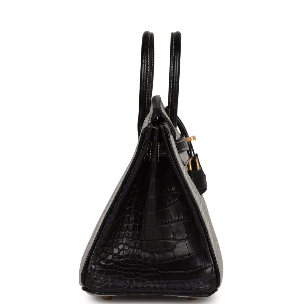 Hermes Special Order (HSS) Birkin 25 Gris Perle and Black Matte Alligator Mississippienis Brushed Gold Hardware - Image 3