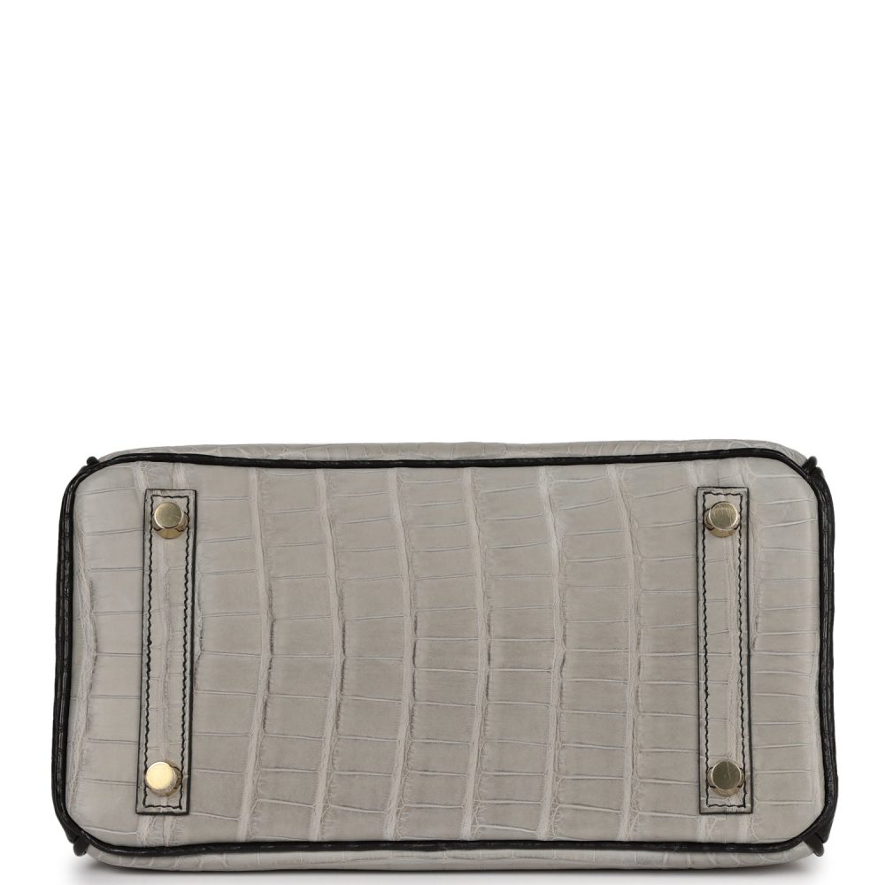 Hermes Special Order (HSS) Birkin 25 Gris Perle and Black Matte Alligator Mississippienis Brushed Gold Hardware - Image 6