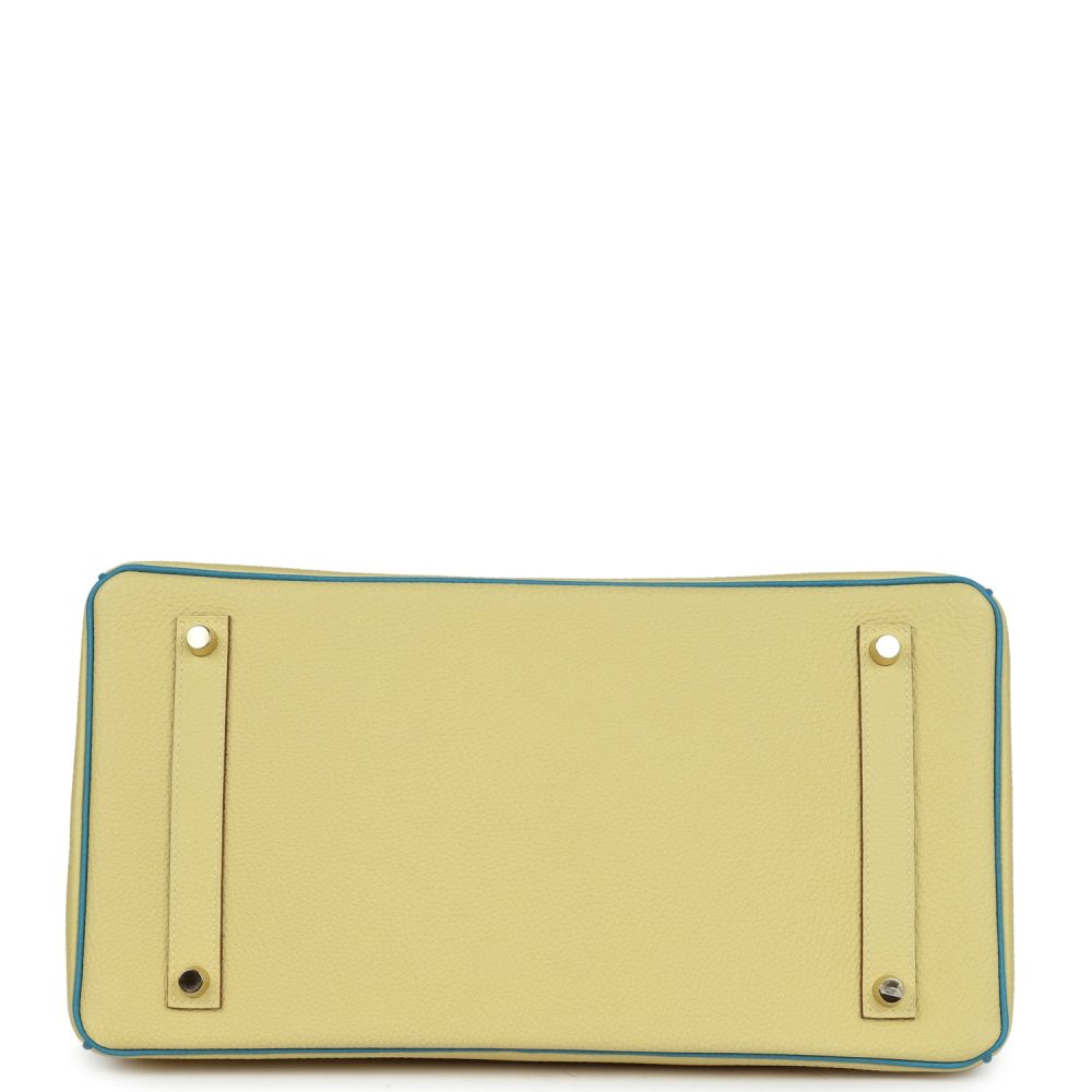 Pre-owned Hermes Special Order (HSS) Birkin 35 Jaune Poussin and Bleu Paradise Togo Brushed Gold Hardware - Image 6