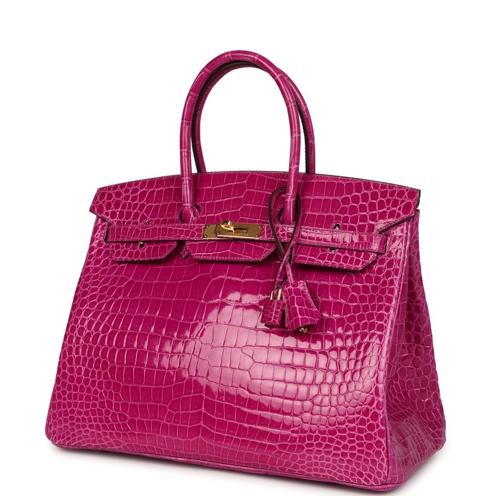 Hermes Birkin 35 Rose Scheherazade Shiny Porosus Crocodile Gold Hardware - Image 5