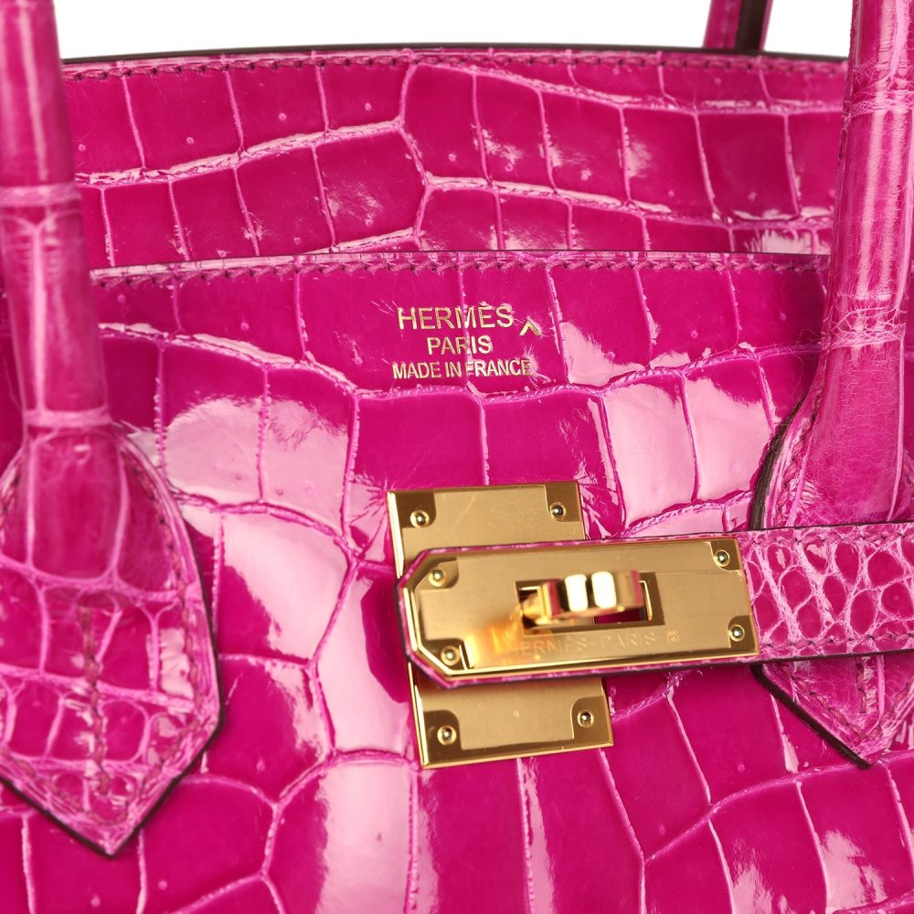 Hermes Birkin 35 Rose Scheherazade Shiny Porosus Crocodile Gold Hardware - Image 7