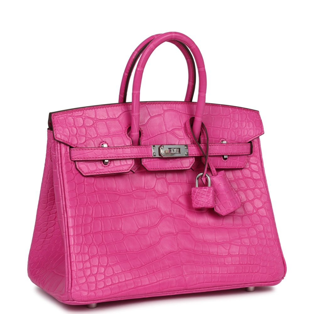 Hermes Birkin 25 Rose Shocking Matte Alligator Palladium Hardware - Image 2