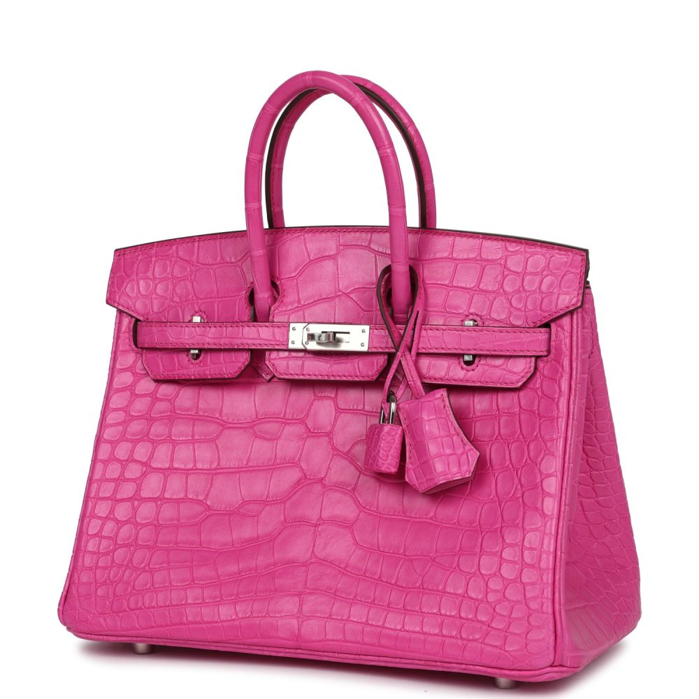 Hermes Birkin 25 Rose Shocking Matte Alligator Palladium Hardware - Image 5