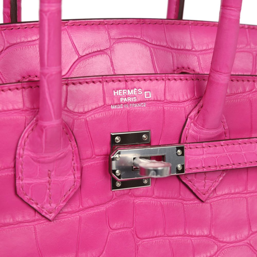 Hermes Birkin 25 Rose Shocking Matte Alligator Palladium Hardware - Image 7