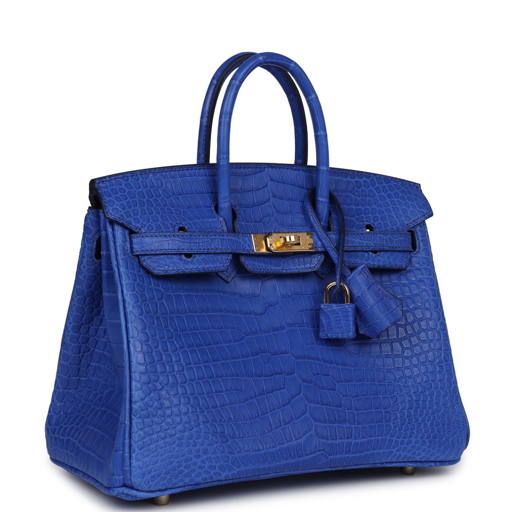 Hermes Birkin 25 Bleu Royal Matte Porosus Crocodile Gold Hardware - Image 2