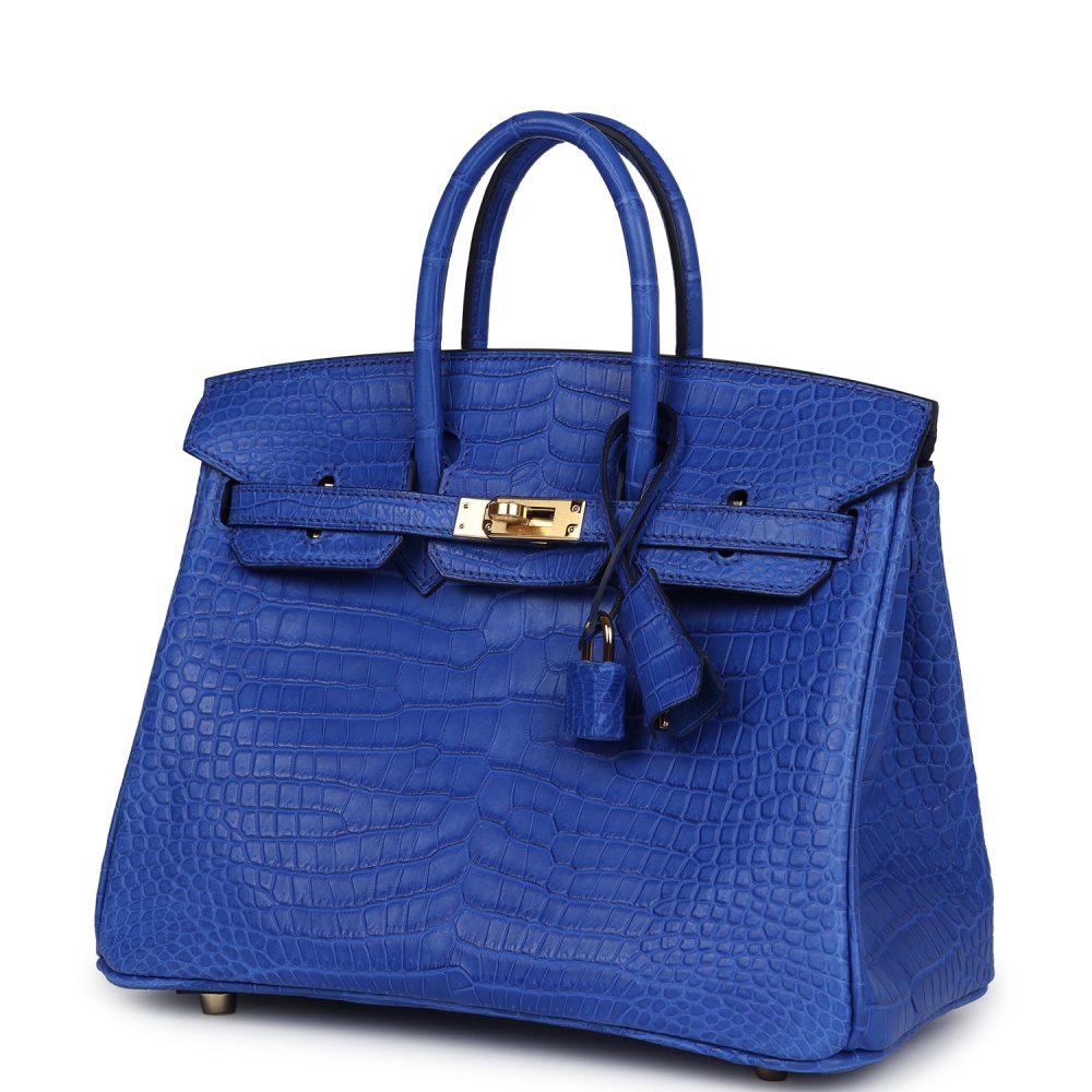 Hermes Birkin 25 Bleu Royal Matte Porosus Crocodile Gold Hardware - Image 5