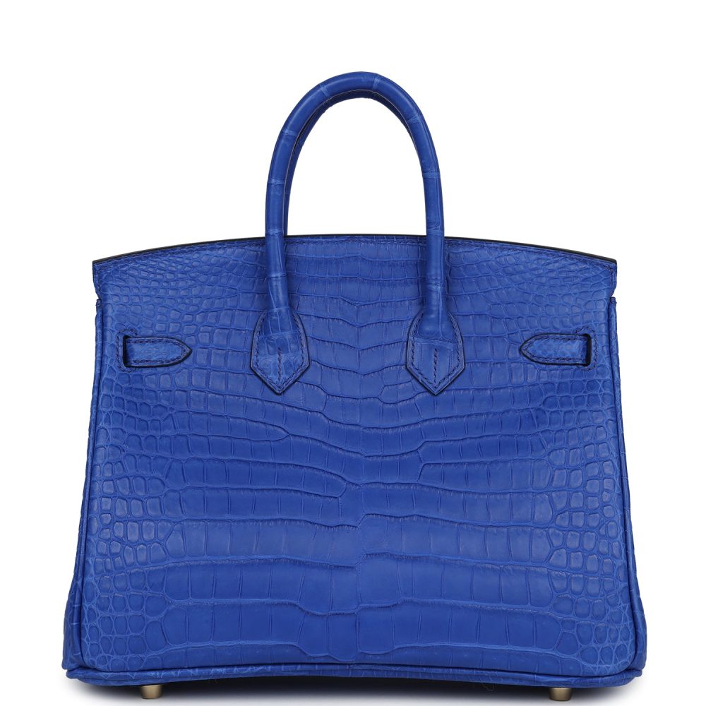 Hermes Birkin 25 Bleu Royal Matte Porosus Crocodile Gold Hardware - Image 4