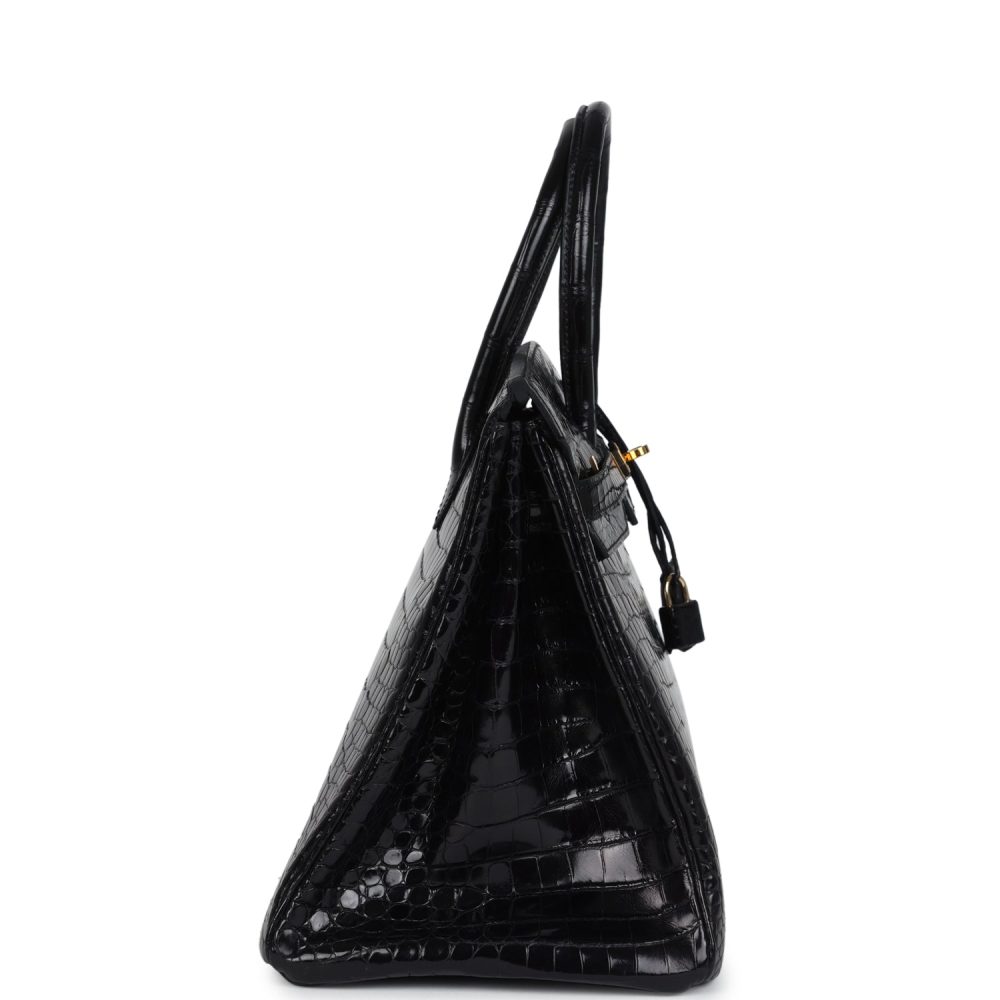 Vintage Hermes Birkin 35 Black Shiny Porosus Crocodile Gold Hardware - Image 3