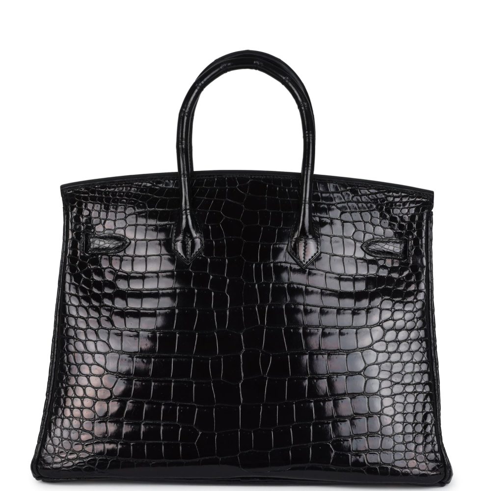 Vintage Hermes Birkin 35 Black Shiny Porosus Crocodile Gold Hardware - Image 4