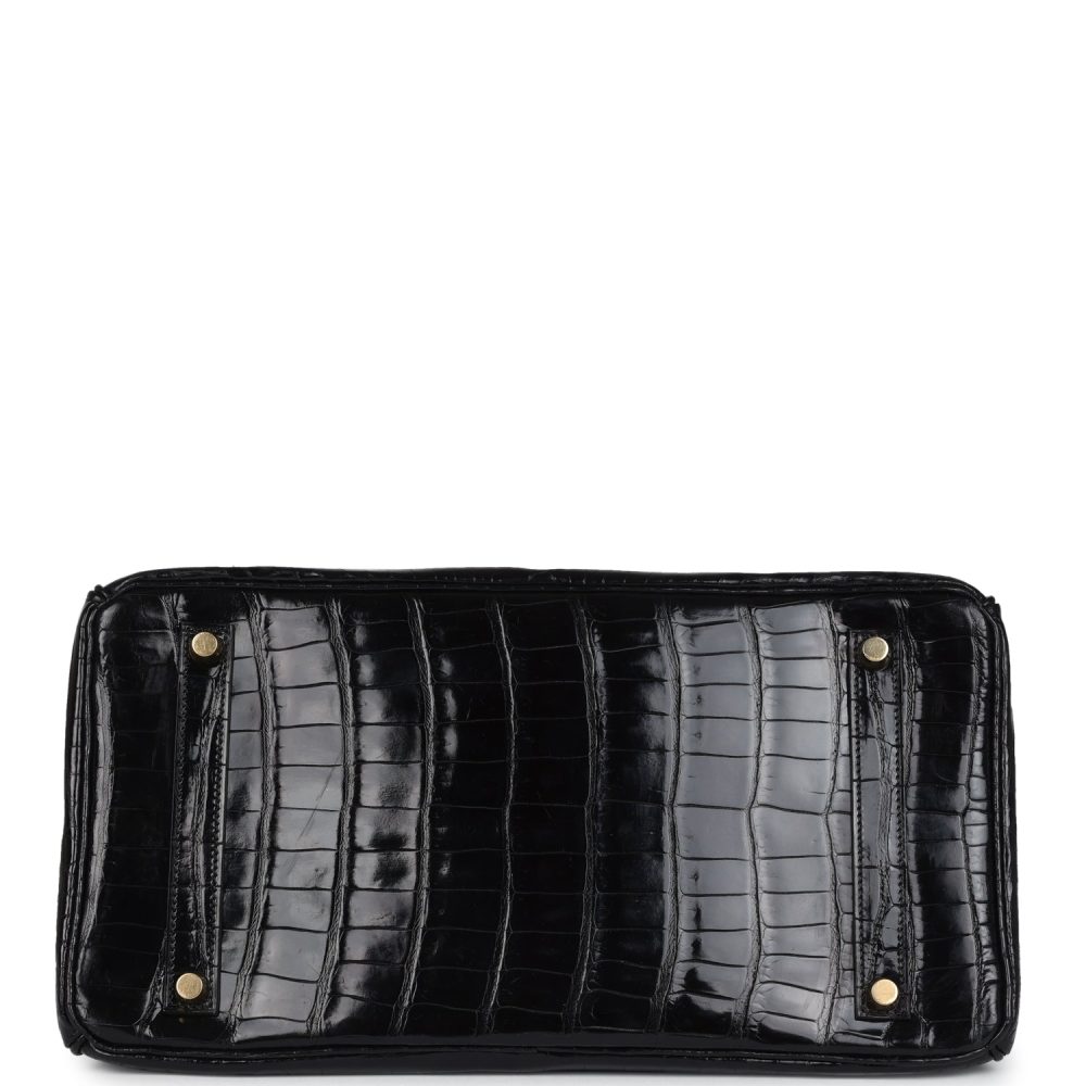 Vintage Hermes Birkin 35 Black Shiny Porosus Crocodile Gold Hardware - Image 6