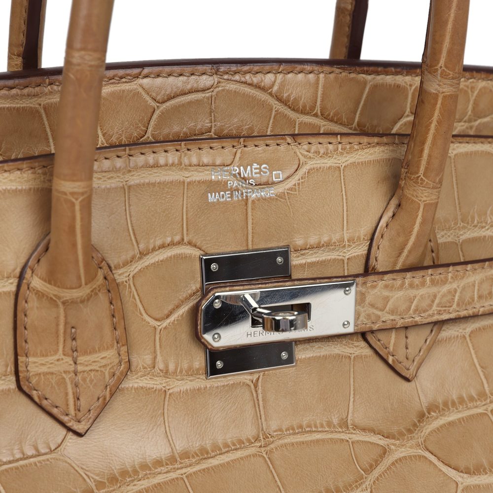 Pre-owned Hermes Birkin 35 Poussiere Matte Alligator Palladium Hardware - Image 7