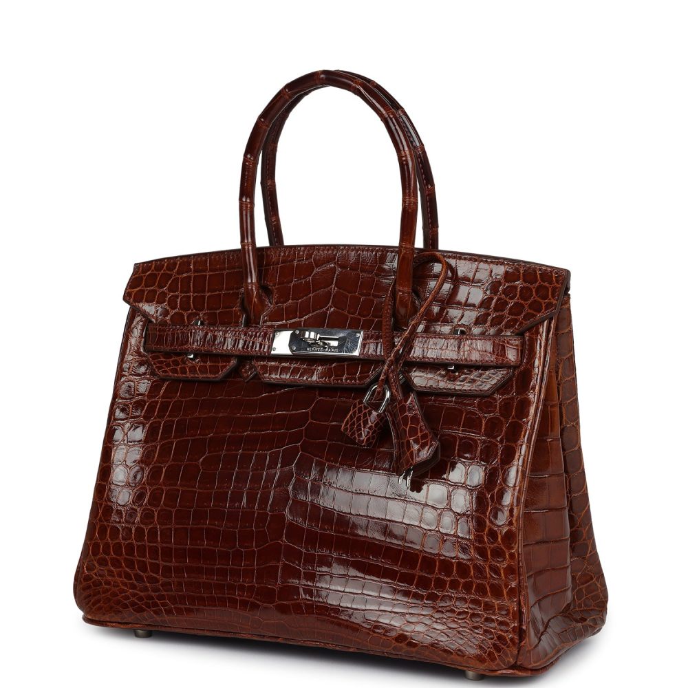 Pre-owned Hermes Birkin 30 Miel Shiny Niloticus Crocodile Palladium Hardware - Image 5