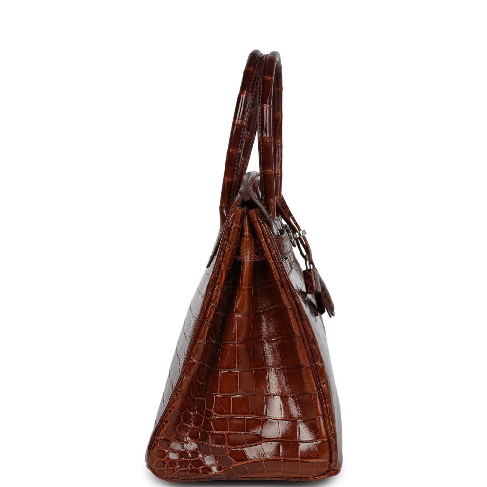 Pre-owned Hermes Birkin 30 Miel Shiny Niloticus Crocodile Palladium Hardware - Image 3