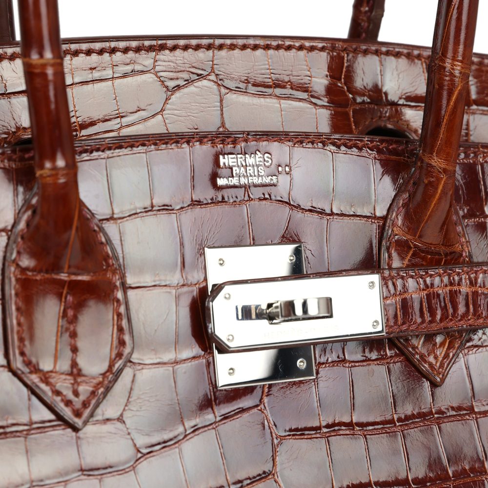Pre-owned Hermes Birkin 30 Miel Shiny Niloticus Crocodile Palladium Hardware - Image 7