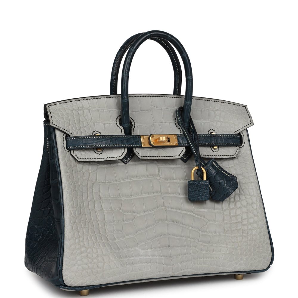 Hermes Special Order (HSS) Birkin 25 Gris Perle and Vert Rousseau Matte Alligator Brushed Gold Hardware - Image 2