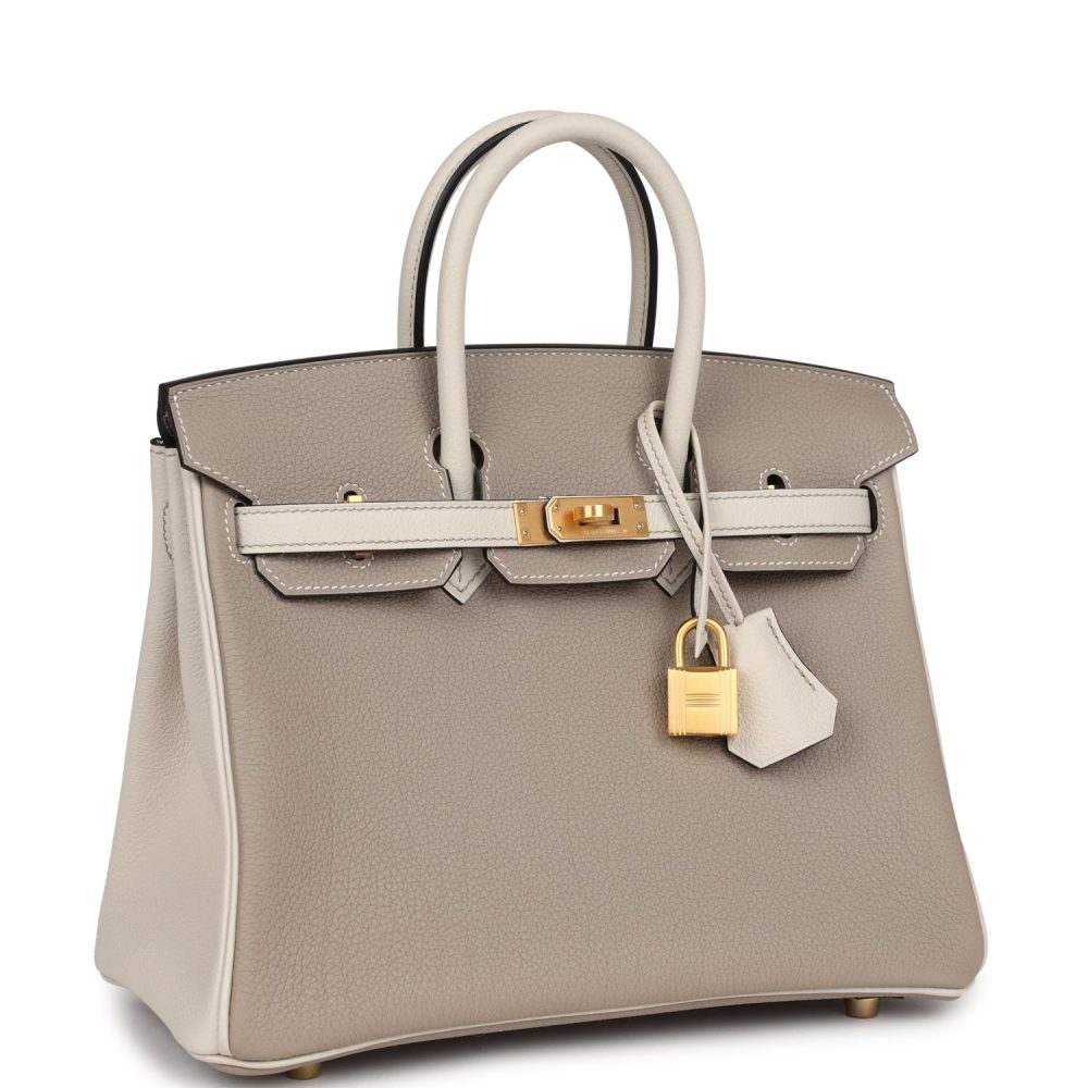 Hermes Special Order (HSS) Birkin 25 Gris Tourterelle and Craie Togo Brushed Gold Hardware - Image 2