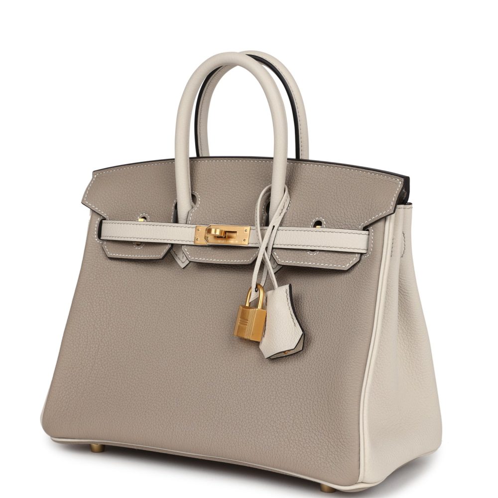 Hermes Special Order (HSS) Birkin 25 Gris Tourterelle and Craie Togo Brushed Gold Hardware - Image 5