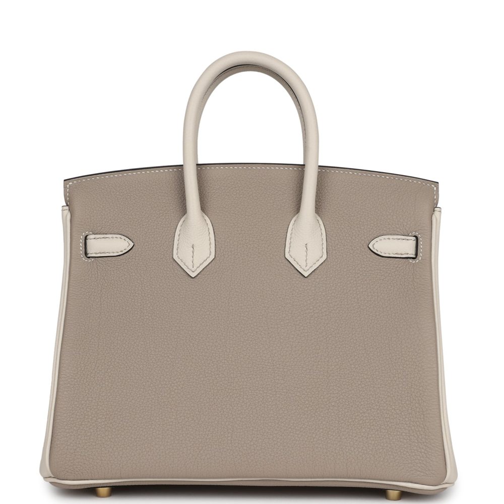 Hermes Special Order (HSS) Birkin 25 Gris Tourterelle and Craie Togo Brushed Gold Hardware - Image 4