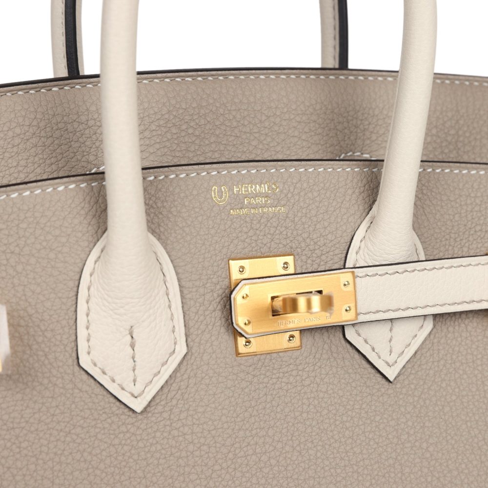Hermes Special Order (HSS) Birkin 25 Gris Tourterelle and Craie Togo Brushed Gold Hardware - Image 7