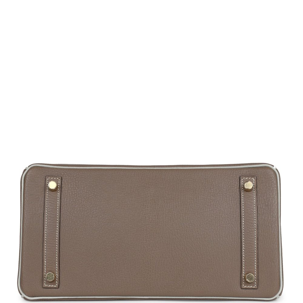 Pre-owned Hermes Special Order (HSS) Birkin 30 Etoupe and Gris Perle Chevre Brushed Gold Hardware - Image 6