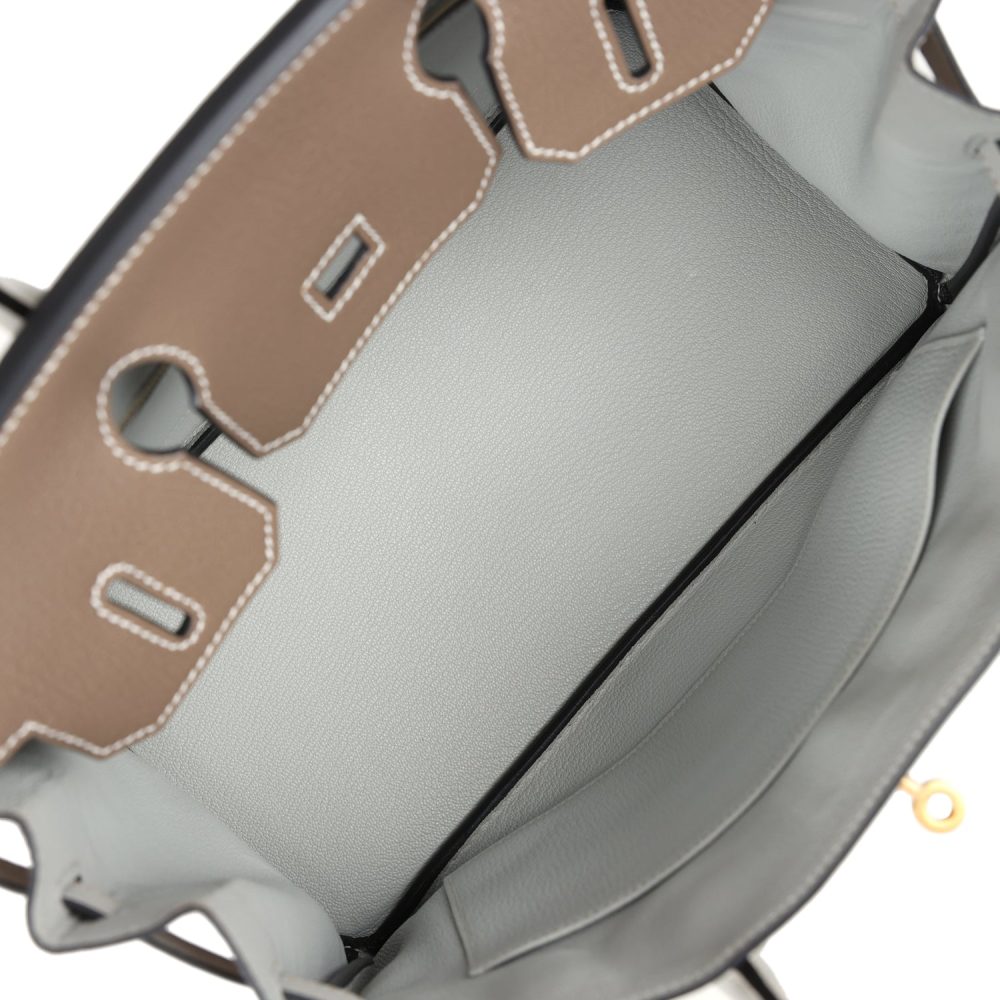Pre-owned Hermes Special Order (HSS) Birkin 30 Etoupe and Gris Perle Chevre Brushed Gold Hardware - Image 8