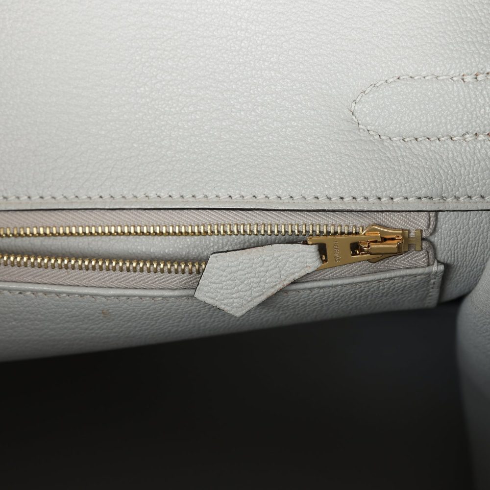 Pre-owned Hermes Special Order (HSS) Birkin 30 Etoupe and Gris Perle Chevre Brushed Gold Hardware - Image 9