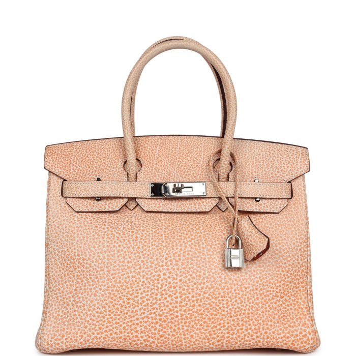 Vintage Hermes Birkin 30 Orange Dalmatian Buffalo Palladium Hardware