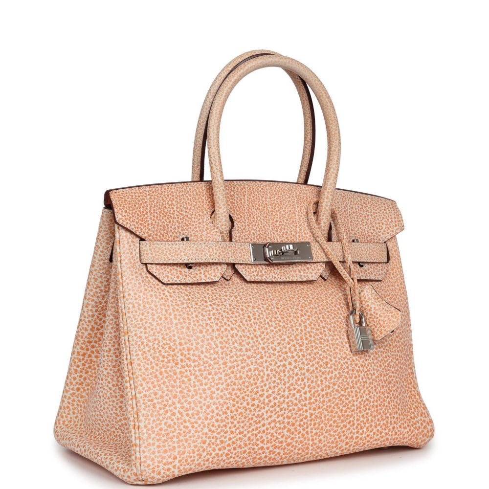 Vintage Hermes Birkin 30 Orange Dalmatian Buffalo Palladium Hardware - Image 2