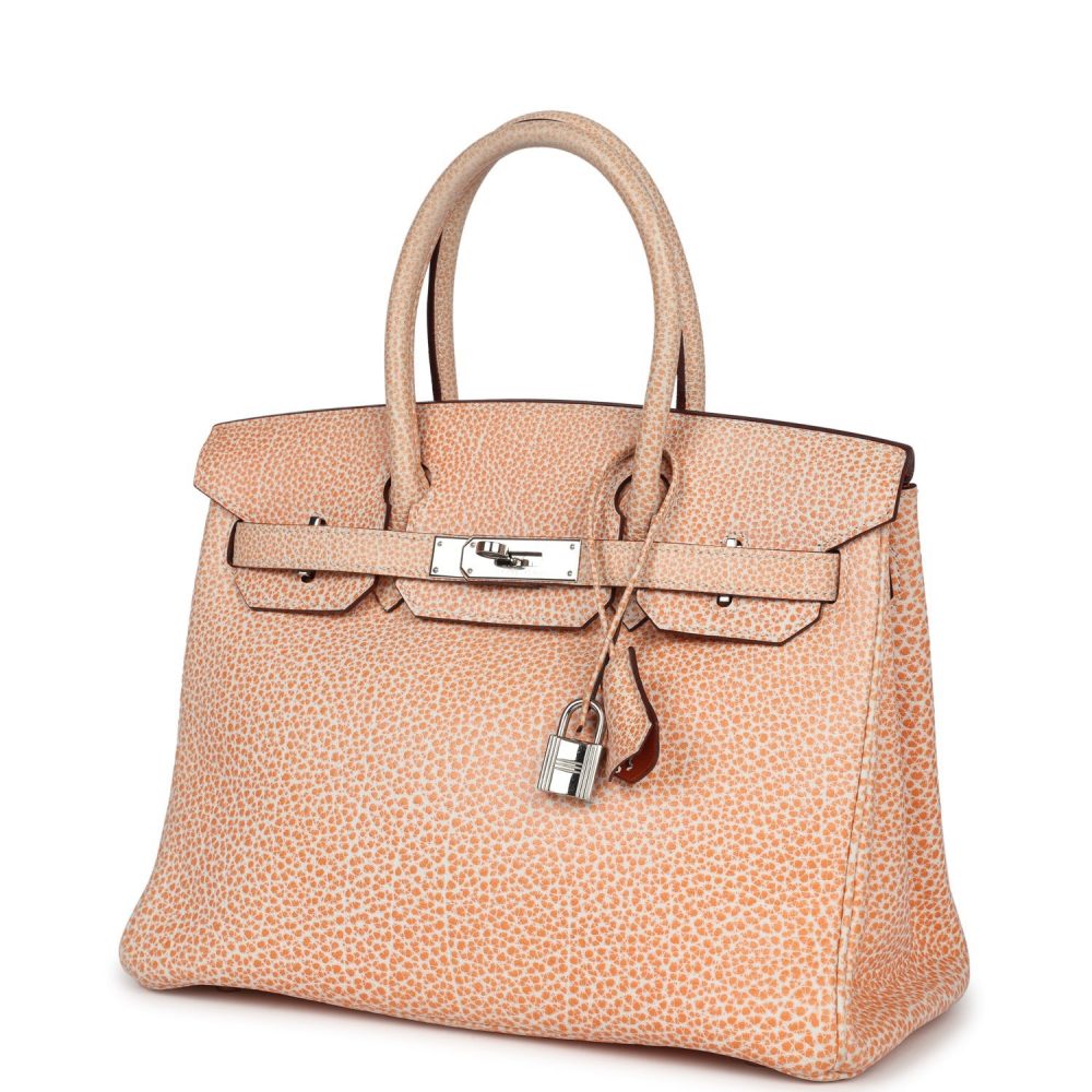 Vintage Hermes Birkin 30 Orange Dalmatian Buffalo Palladium Hardware - Image 5