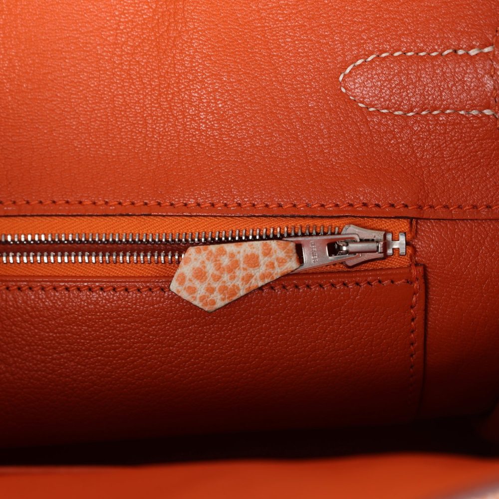 Vintage Hermes Birkin 30 Orange Dalmatian Buffalo Palladium Hardware - Image 8
