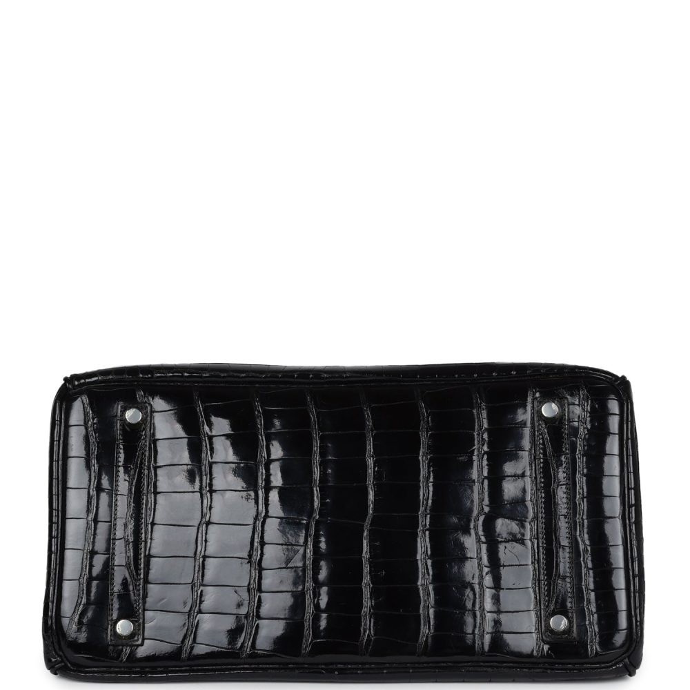 Vintage Hermes Birkin 35 Black Shiny Porosus Crocodile Palladium Hardware - Image 6