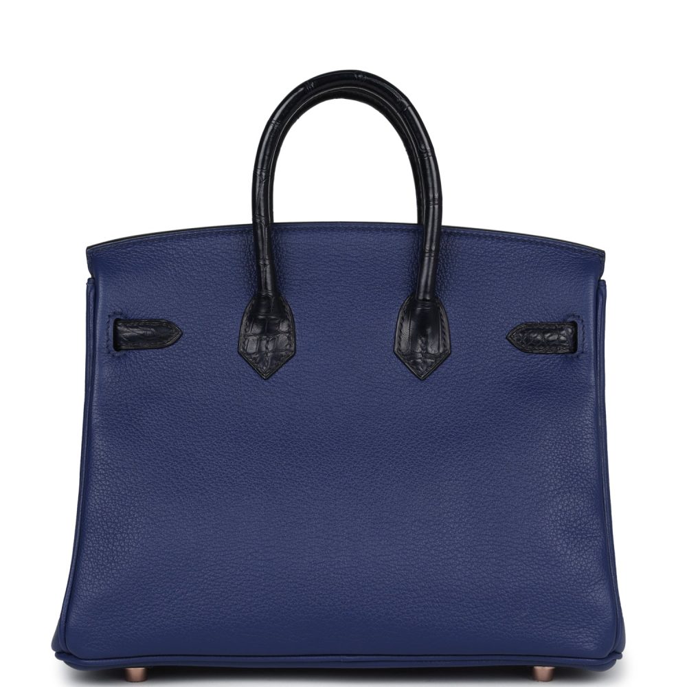 Hermes Birkin 25 Bleu Saphir Taurillion Novillo and Bleu Marine Matte Alligator Touch Rose Gold Hardware - Image 4