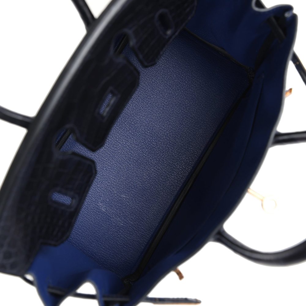 Hermes Birkin 25 Bleu Saphir Taurillion Novillo and Bleu Marine Matte Alligator Touch Rose Gold Hardware - Image 8