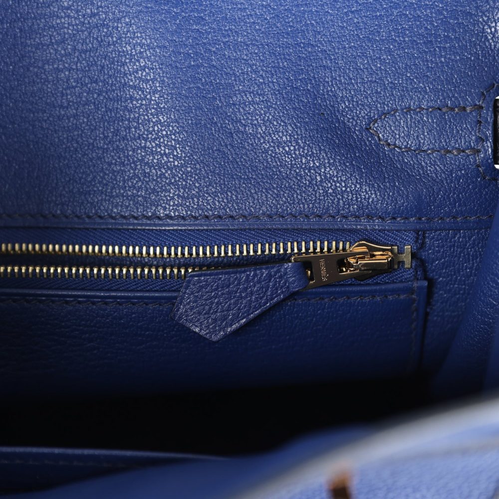 Hermes Birkin 25 Bleu Saphir Taurillion Novillo and Bleu Marine Matte Alligator Touch Rose Gold Hardware - Image 9
