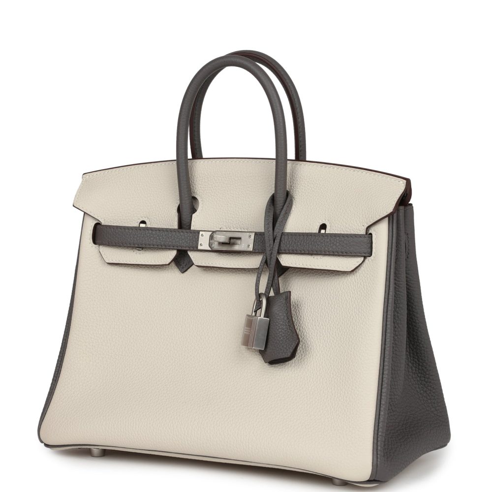 Hermes Special Order (HSS) Birkin 25 Beton and Etain Togo Brushed Palladium Hardware - Image 5