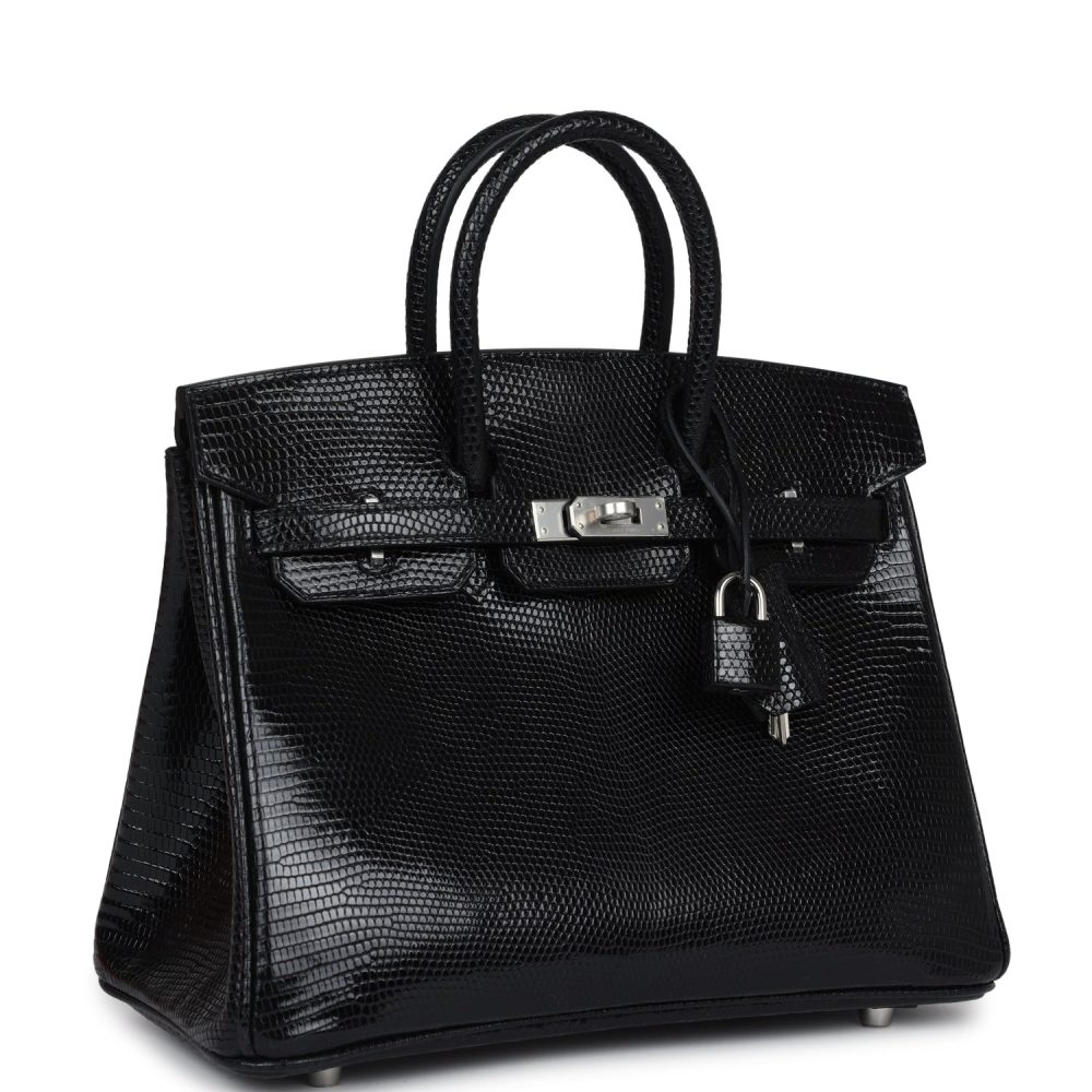 Hermes Birkin 25 Black Shiny Varanus Niloticus Lizard Palladium Hardware - Image 2