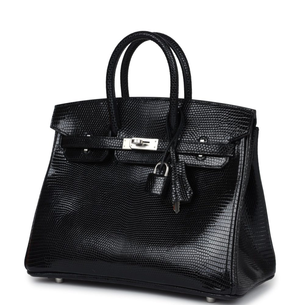 Hermes Birkin 25 Black Shiny Varanus Niloticus Lizard Palladium Hardware - Image 5