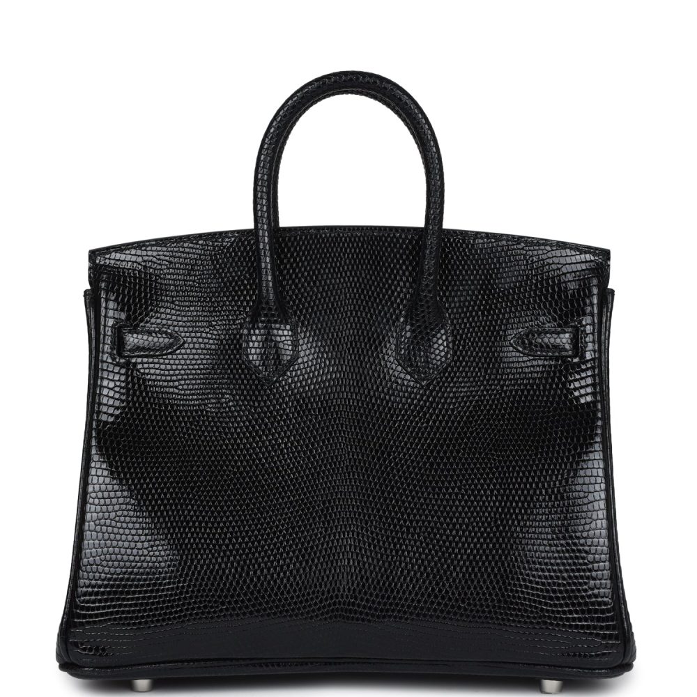 Hermes Birkin 25 Black Shiny Varanus Niloticus Lizard Palladium Hardware - Image 4