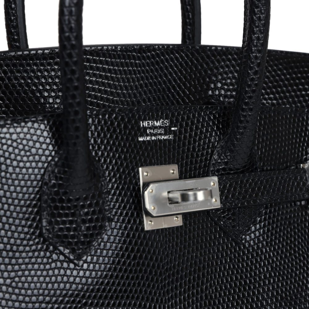 Hermes Birkin 25 Black Shiny Varanus Niloticus Lizard Palladium Hardware - Image 7