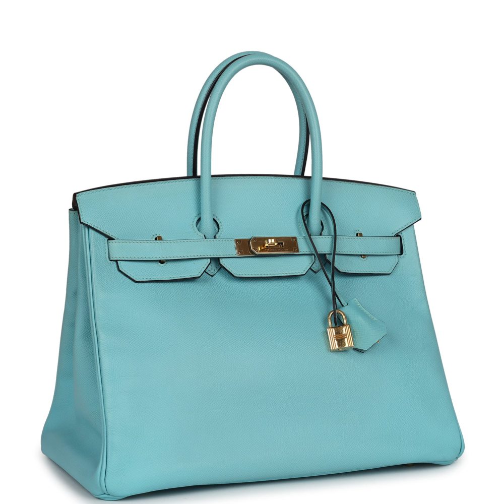 Pre-owned Hermes Birkin 35 Bleu Atoll Epsom Gold Hardware - Image 2