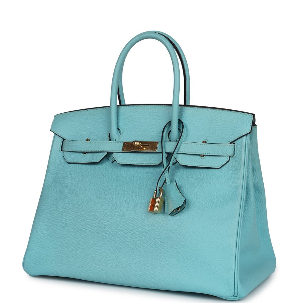Pre-owned Hermes Birkin 35 Bleu Atoll Epsom Gold Hardware - Image 5