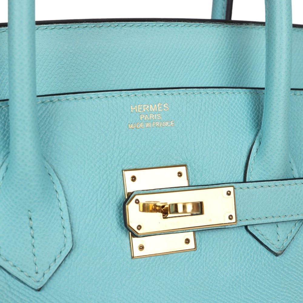 Pre-owned Hermes Birkin 35 Bleu Atoll Epsom Gold Hardware - Image 7
