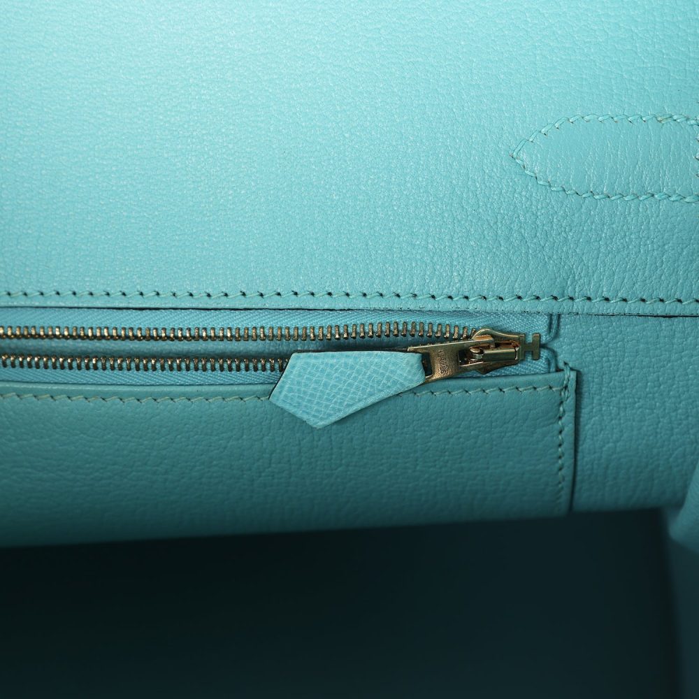 Pre-owned Hermes Birkin 35 Bleu Atoll Epsom Gold Hardware - Image 9