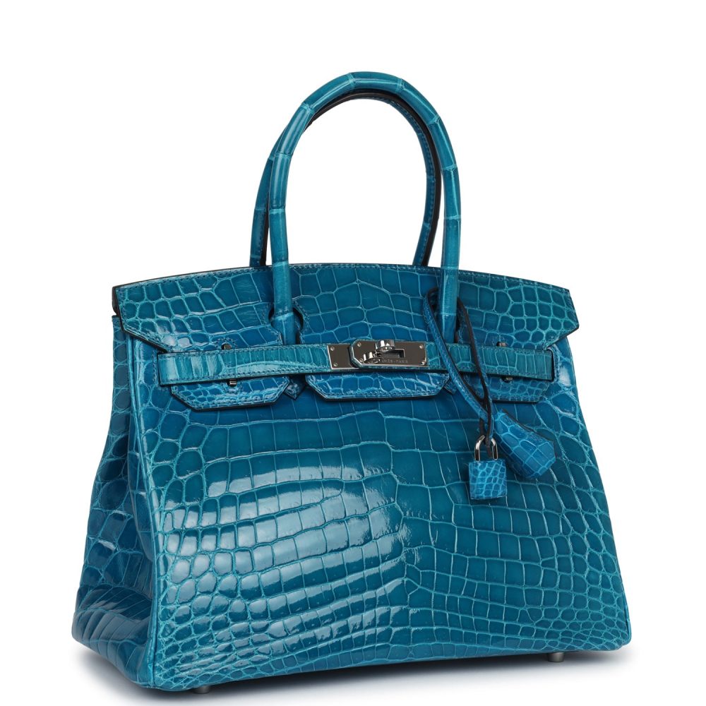 Pre-owned Hermes Birkin 30 Bleu Izmir Shiny Niloticus Crocodile Palladium Hardware - Image 2