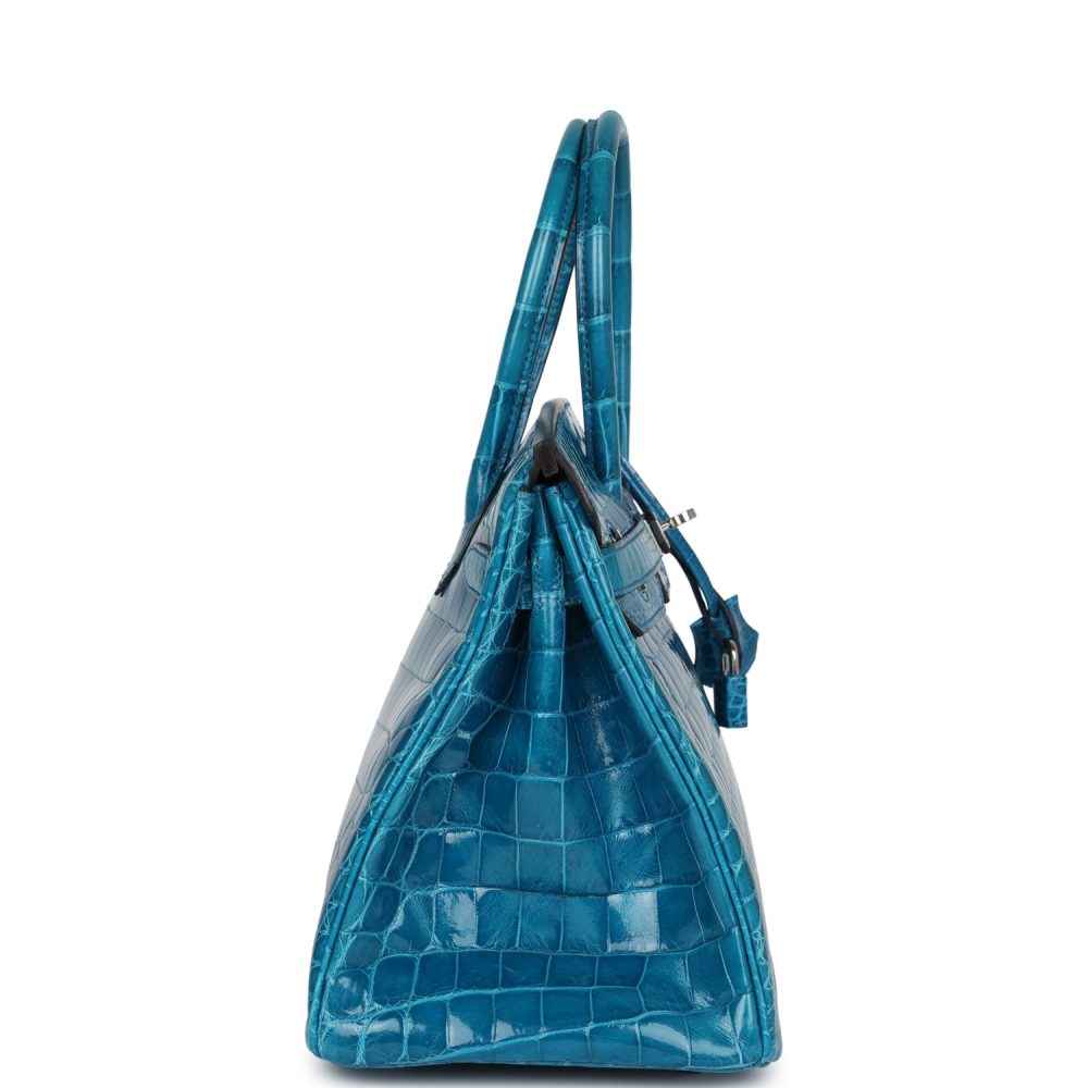 Pre-owned Hermes Birkin 30 Bleu Izmir Shiny Niloticus Crocodile Palladium Hardware - Image 3