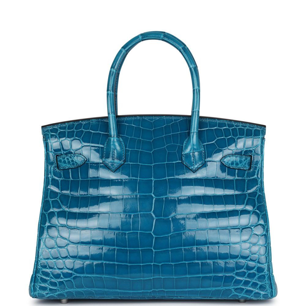 Pre-owned Hermes Birkin 30 Bleu Izmir Shiny Niloticus Crocodile Palladium Hardware - Image 4