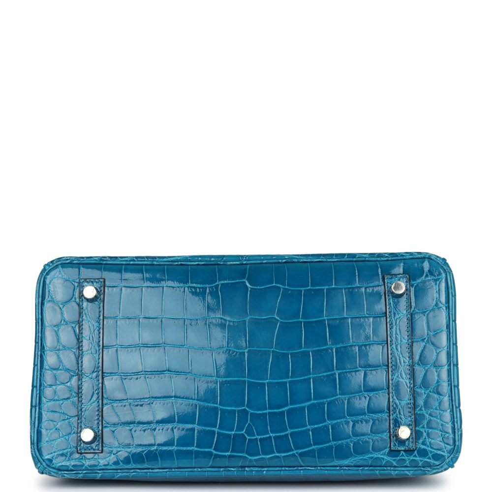 Pre-owned Hermes Birkin 30 Bleu Izmir Shiny Niloticus Crocodile Palladium Hardware - Image 6